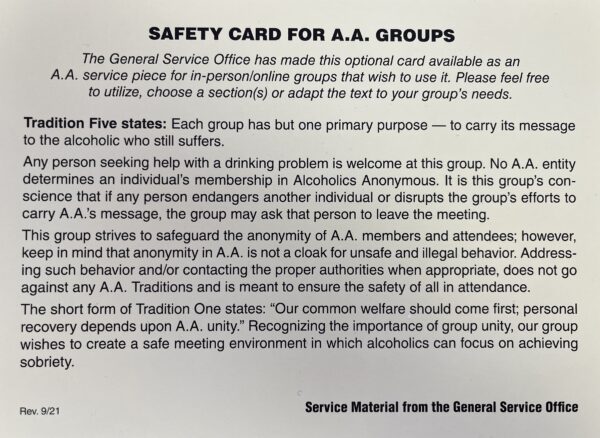 Safety Card for A.A.