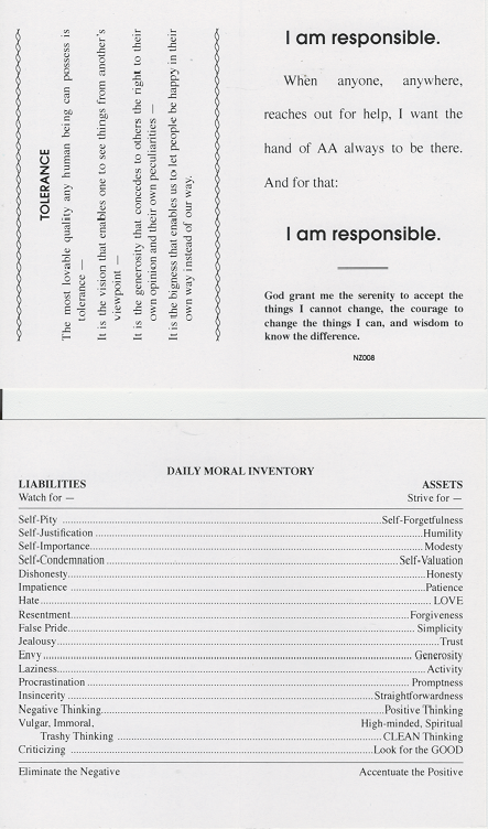 Daily Moral Inventory (I Am Responsible) Card