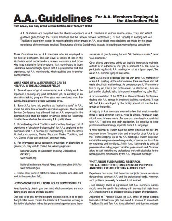 Guidelines - A.A. Members Employed in the Alcoholism Field - Alcoholics ...